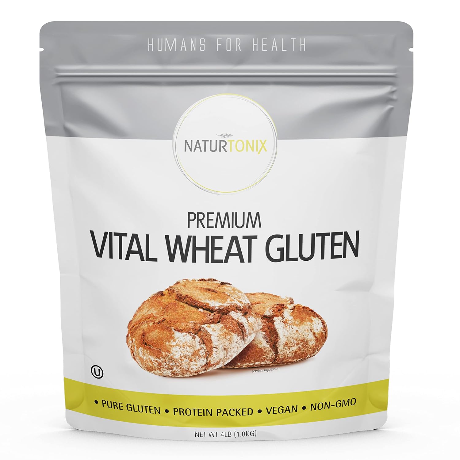 Naturtonix Premium Vital Wheat Gluten, For Bread Making, Baking & Seitan, High Protein, Non-GMO, Vegan Friendly, Certified Kosher, 4 Pound