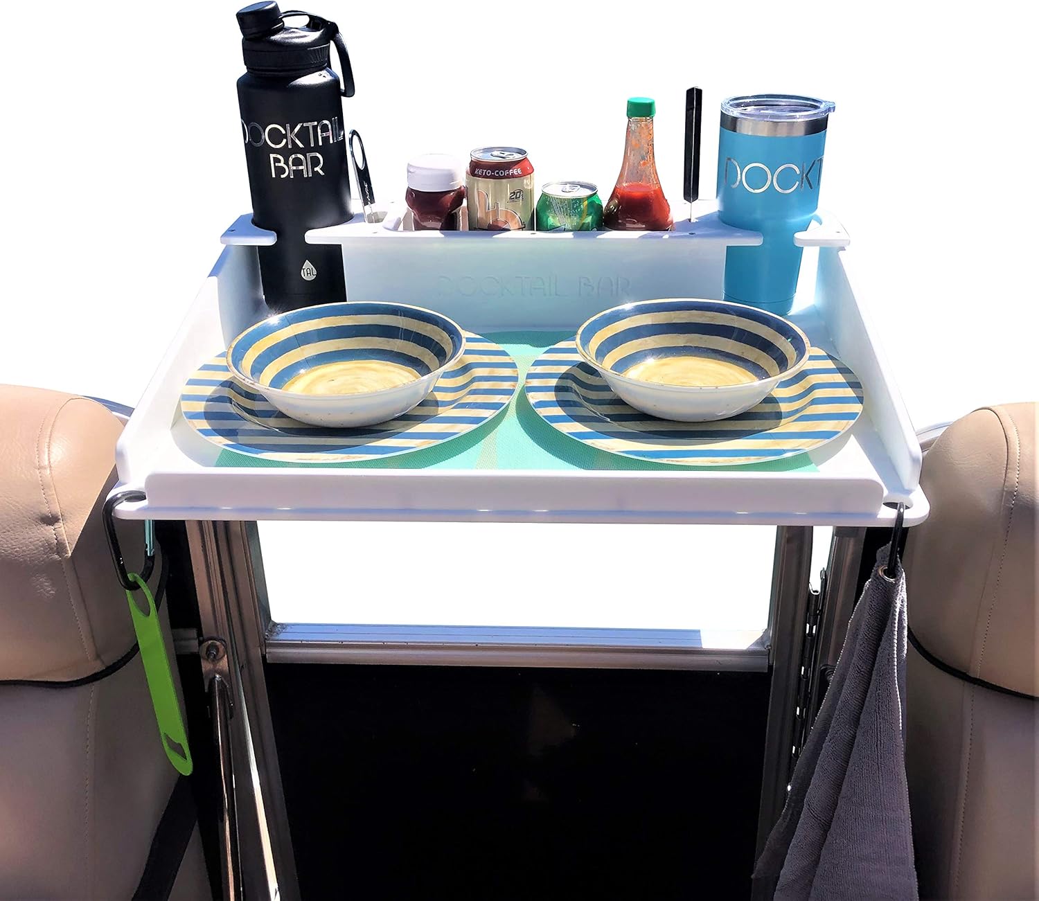 Docktail Bar Pontoon Utility Table with Cup Holders & Storage Perfect