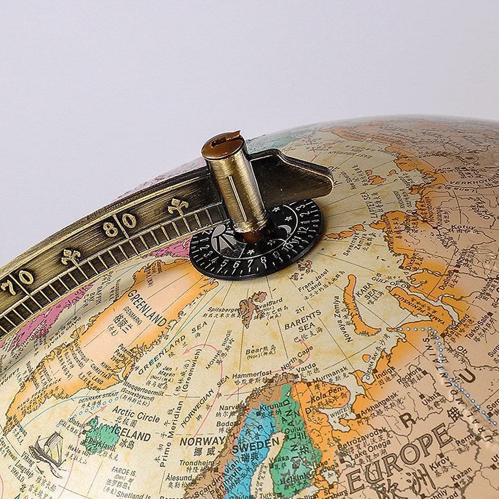 Globe terrestre Antique avec Support en métal, diamètre de 30 cm, Globe géographique éducatif pour l'école et la décoration intérieure, Base Stable.