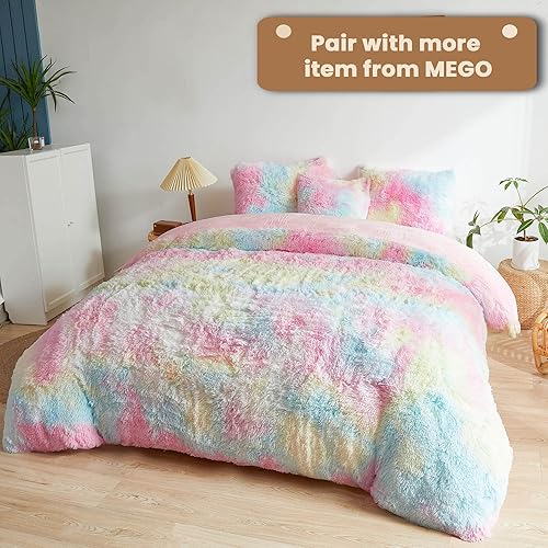 Miniatura 7 de MEGO Funda de almohada de cuerpo esponjosa con estampado de arcoíris, 20 x 54 pulgadas, funda de almohada de cuerpo de piel sintética lanuda de