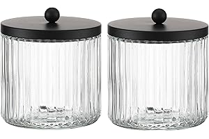 Stylish Black Qtip Holder: KMwares 2-Pack Glass Qtip Holder Dispenser Set