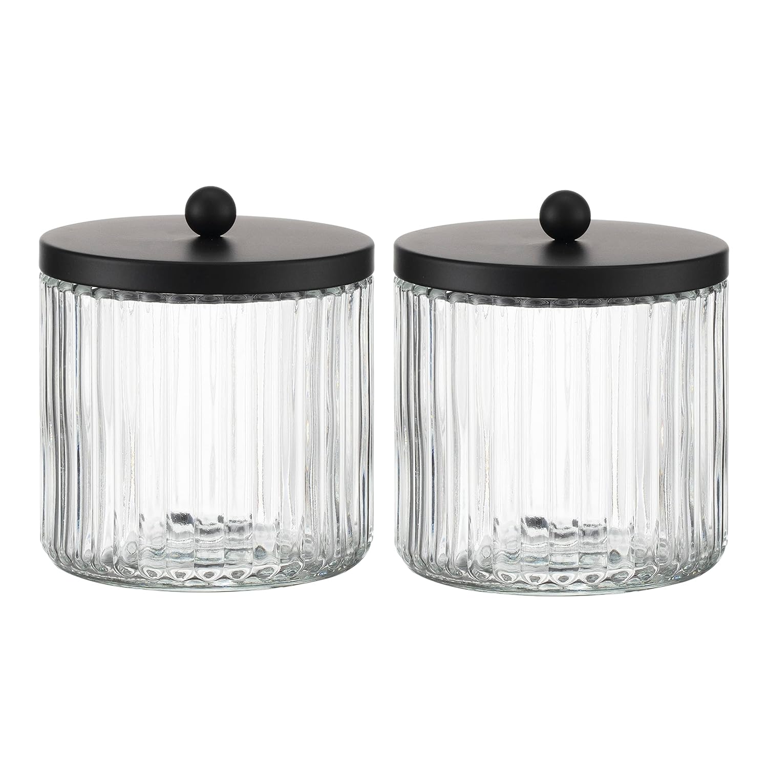 KMwares 2-Pack Glass Qtip Holder Dispenser Set - Bathroom Canister Storage Organizer for Cotton Balls Swabs Floss Picks