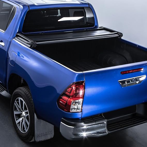 Black Truck Bed Folding Hard Tonneau Cover Compatible with Toyota Hilux MK7 Vigo 2005-2015 Tri-Fold Pickup Cargo Load Bed Black Cover 3 Fold Low Profile