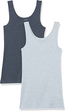 Amazon Essentials Damen Tanktop, Schmale Passform, 2er-Pack, Dunkelgrau Meliert/Eisblau Heide, XXL