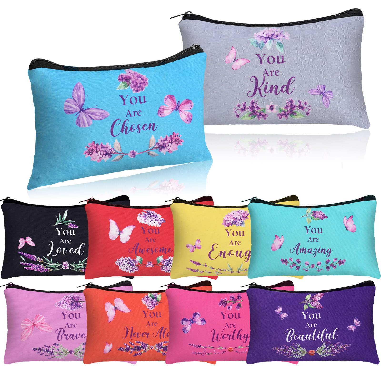 Shinylin 10 Pcs Mother Day Inspirational Makeup Bags Gift Bulk for Church Women Mom ''You Are'' Inspirational Bag with Zipper Butterfly Canvas