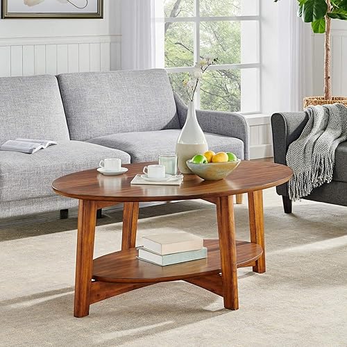 Miniatura 1 de Monterey - Mesa auxiliar ovalada de madera moderna de mediados de siglo de 48 pulgadas de largo, color castaño cálido