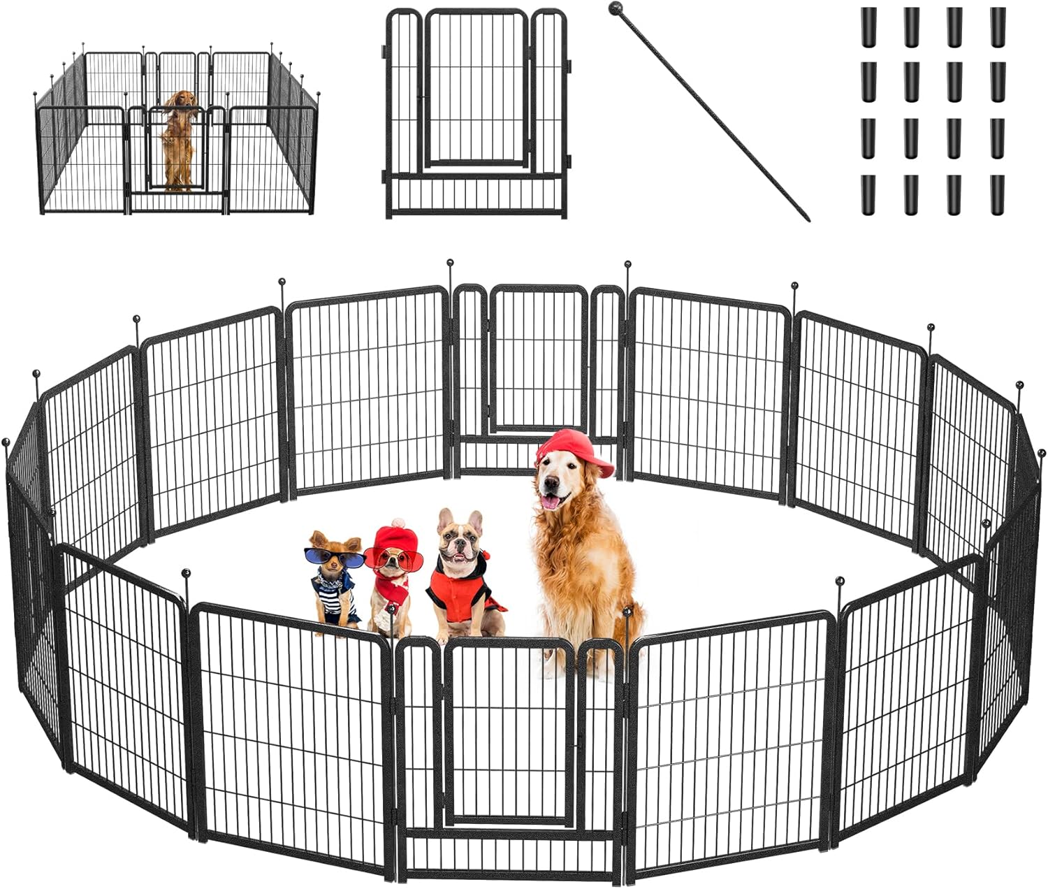Mr IRONSTONE Dog Playpen with AntiRust Surface, Foldable 8/16 Panels 32" Height Dog Fence