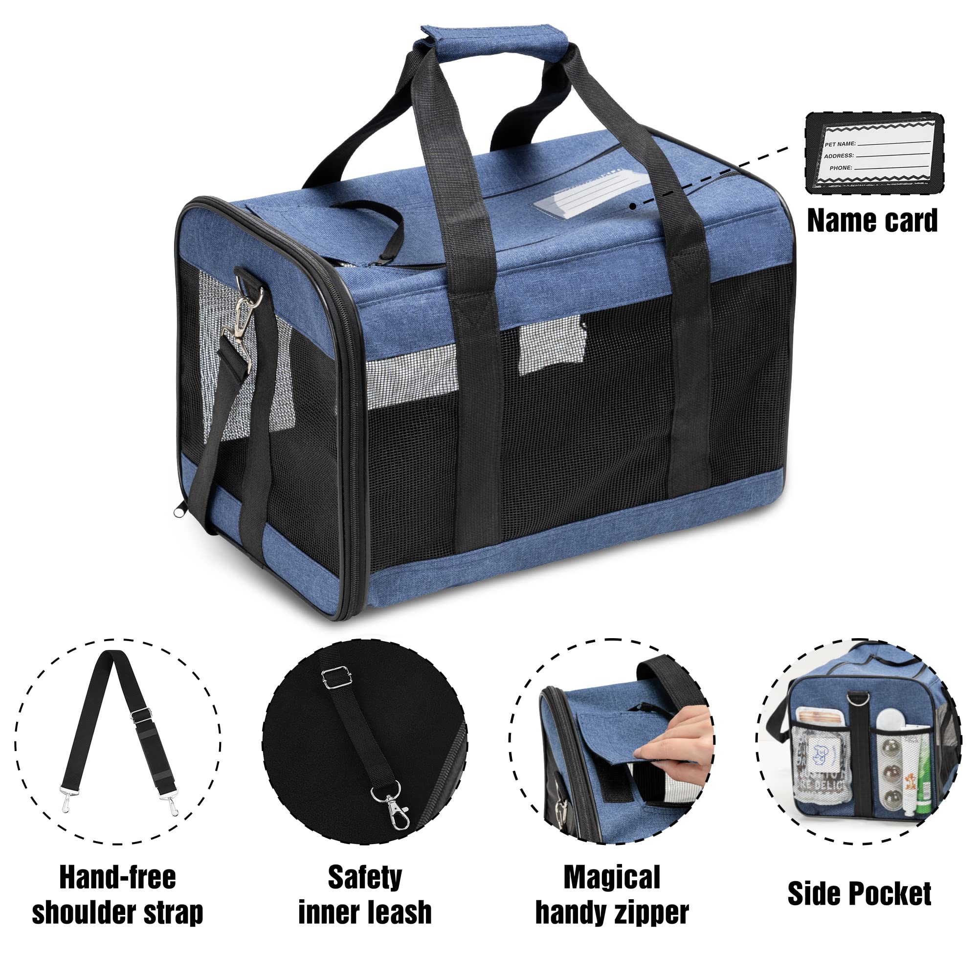 HITSLAM Trasportino Gatto, Trasportino Cane per Gatto/Gatti/Cane/Cani, Trasportino Morbido e Borsa per Animali Domestici Viaggio,Conforme agli Standard, Blu (L)