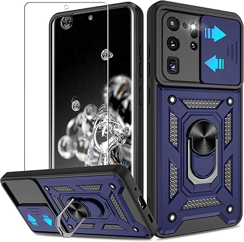 ATUMP Funda protectora para Samsung Galaxy S20 Ultra con protector de pantalla HD, resistente con rotación de 360 con soporte de metal grado militar