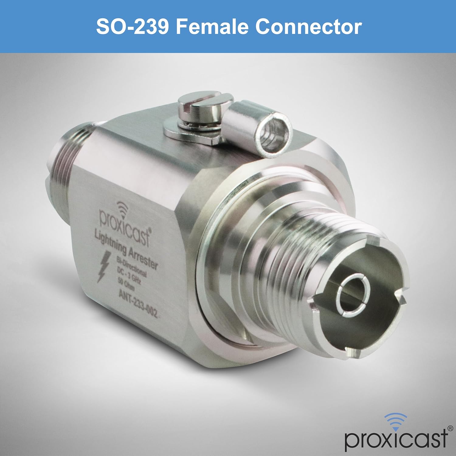 Proxicast Coaxial Lightning Arrester/Suppressor with UHF SO-239 Female Connectors - Pro-Grade Coax Cable Surge Protector for RF, HF, VHF, UHF, CB, Ham, Two-Way Radio and Other Antennas (ANT-233-002)
