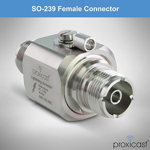 Miniatura 4 de Proxicast Pararrayos coaxialsupresor coaxial con conectores hembra UHF SO-239 - Protector de sobretensiones de cable coaxial de grado profesional