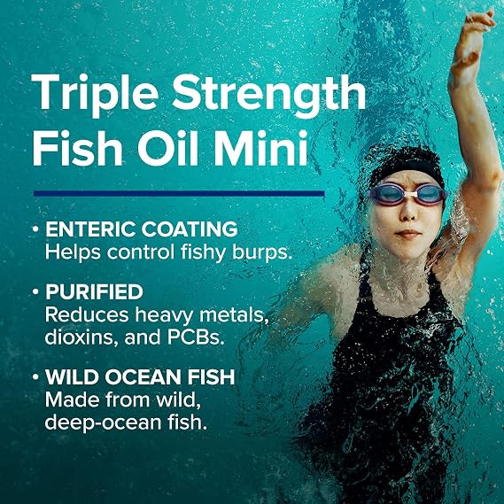 GNC Triple Strength Fish Oil Mini Omega 3 Supplement, 1000mg EPA and DHA, Supports Heart, Brain, Skin, Eye and Joint Health, 60 Mini Softgels