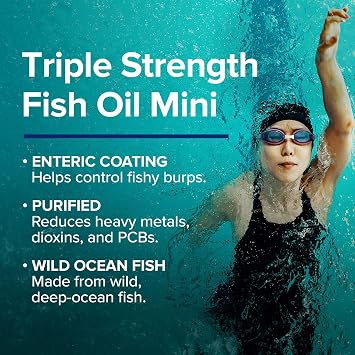 GNC Triple Strength Fish Oil Mini Omega 3 Supplement, 1000mg EPA and DHA, Supports Heart, Brain, Skin, Eye and Joint Health, 60 Mini Softgels
