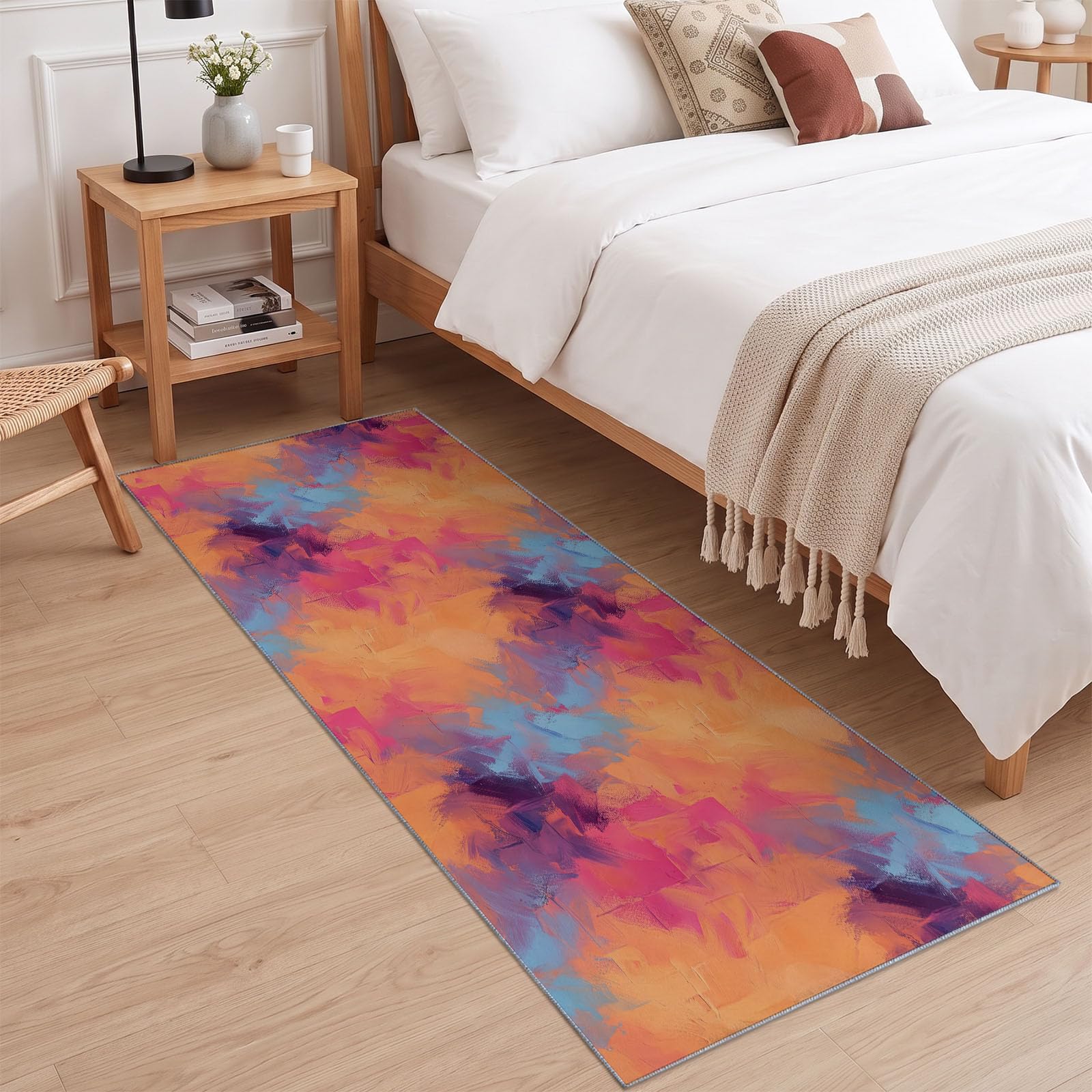 Teppich Läufer Flur 80x150 cm, Minimalistisch Chic Waschbar Teppich Bunt