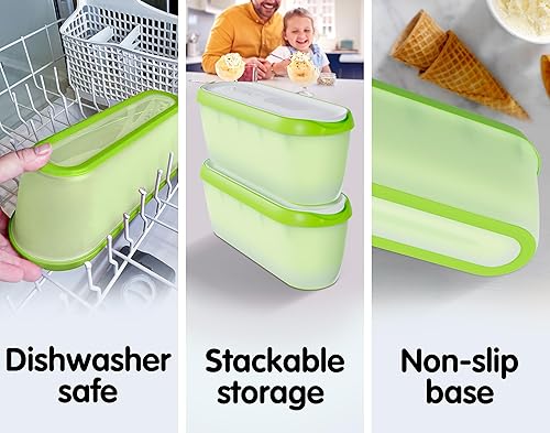 Miniatura 5 de SUMO Juego de 2 recipientes de helado para helados caseros, 1.5 cuartos de galón cada uno, contenedores reutilizables para congelador, color verde