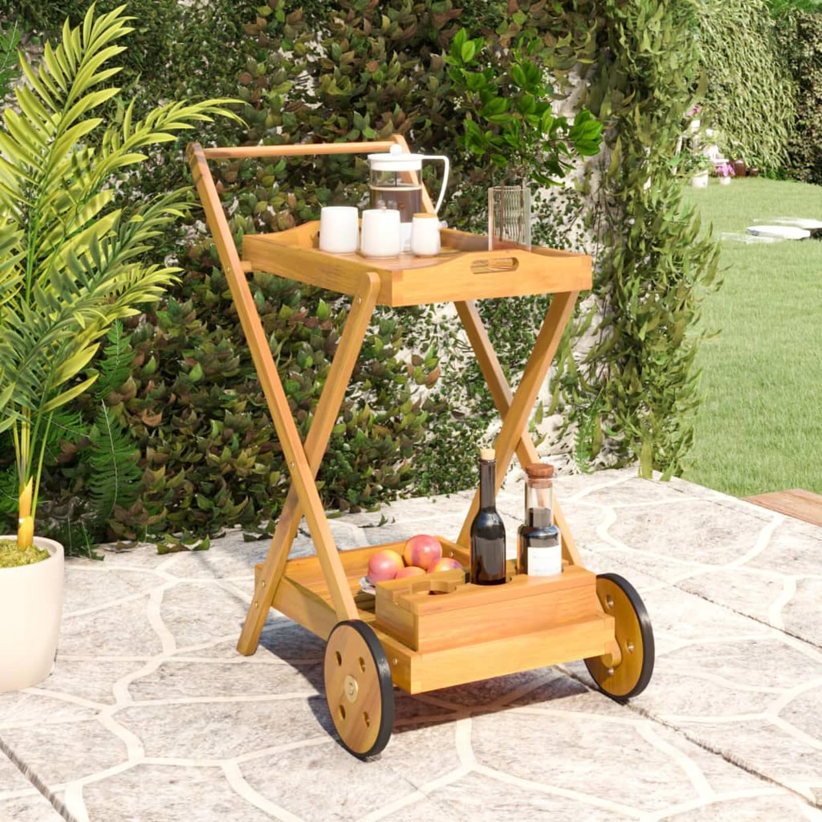 GuyAna Carrito Camarera Madera Maciza de Acacia 54x87x90 cm Carro de Cocina Carrito de Servicio Móvil Multiusos