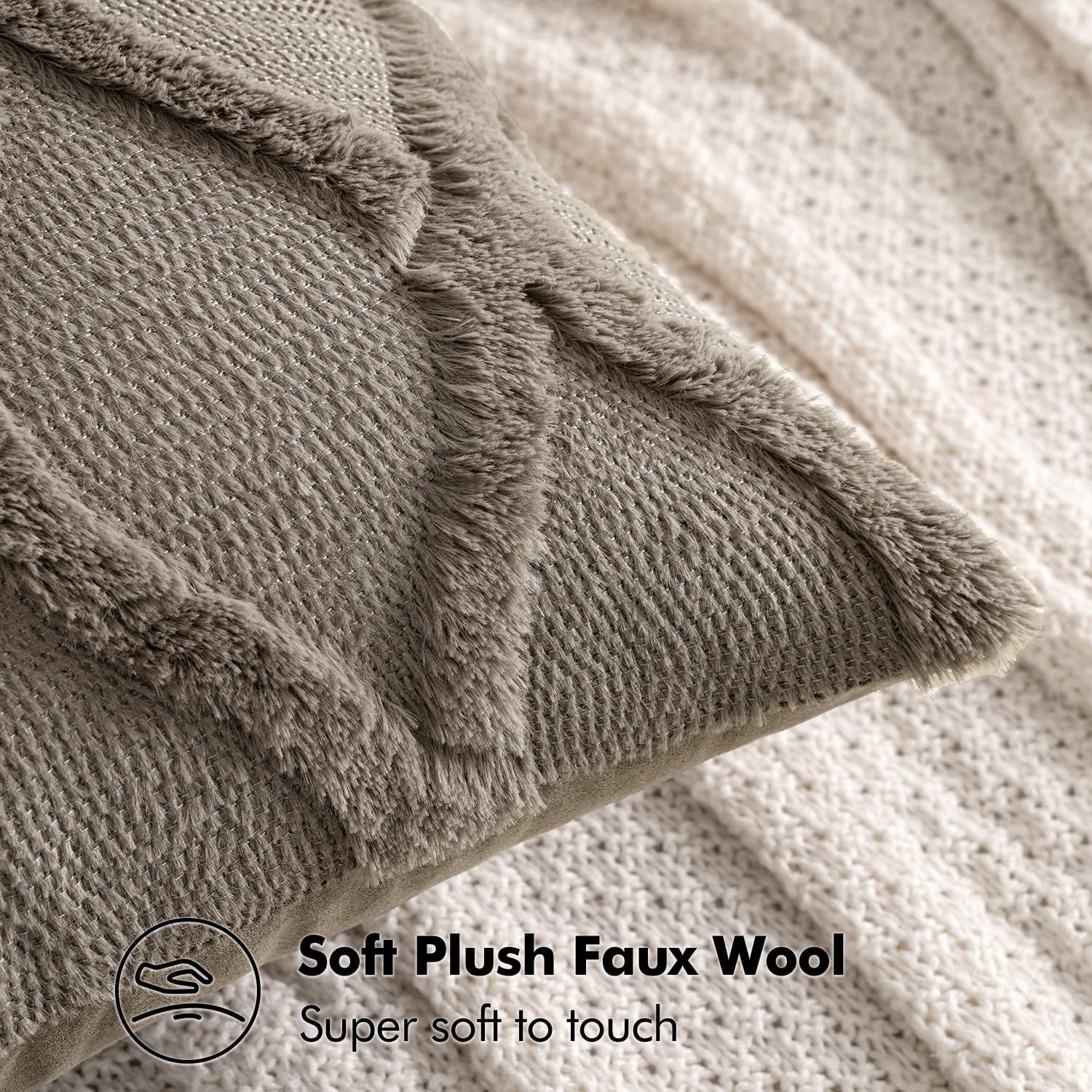 MIULEE Decorative Throw Pillow Covers Dark Grey 18x18 Inch Set of 2, Soft Plush Faux Wool Couch Cushion Covers Farmhouse Throw Pillows for Couch Bed Sofa Living Room - Image 2