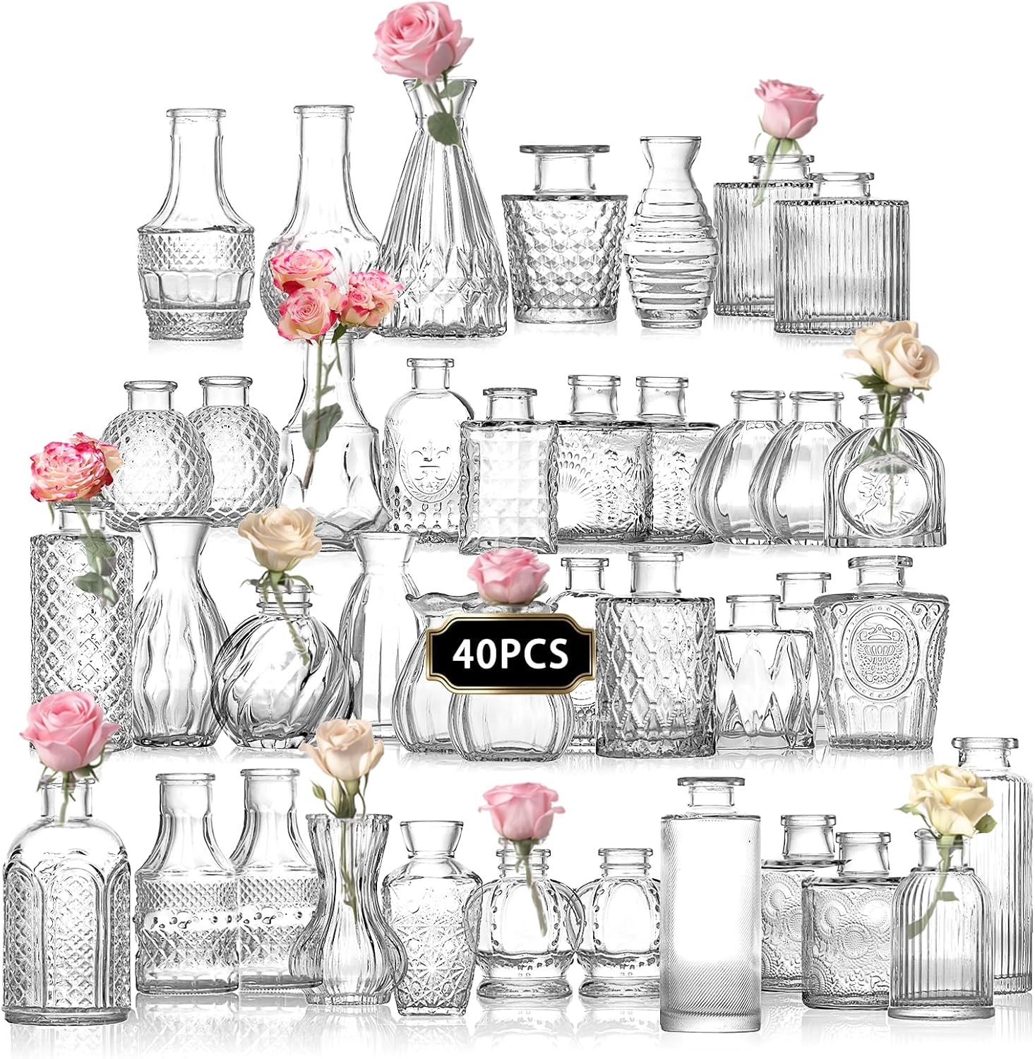 40 Pcs Glass Bud Vase Set, Small Glass Vases for Flowers, Mini Clear Bud Vases for Centerpieces, Wedding, Home, Office and Table Decoration, Clear