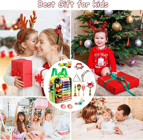 Miniatura 7 de Instrumentos musicales para niños 33 piezas 18 tipos instrumentos de percusión de madera juguetes de xilófono de pandereta para niños y niñas