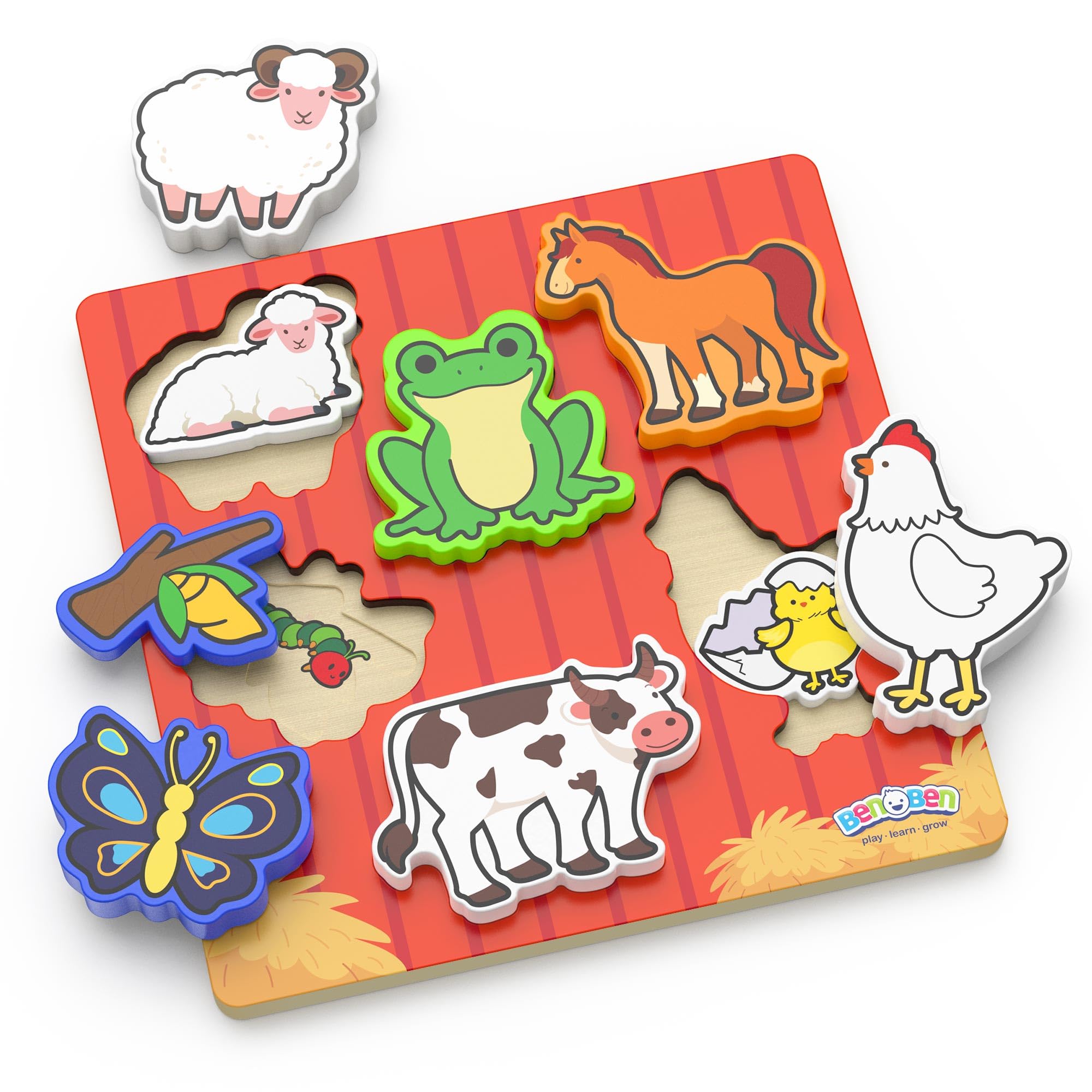 BenBen Puzzle en bois Montessori pour 1-3 ans, jouet à emboîter animaux