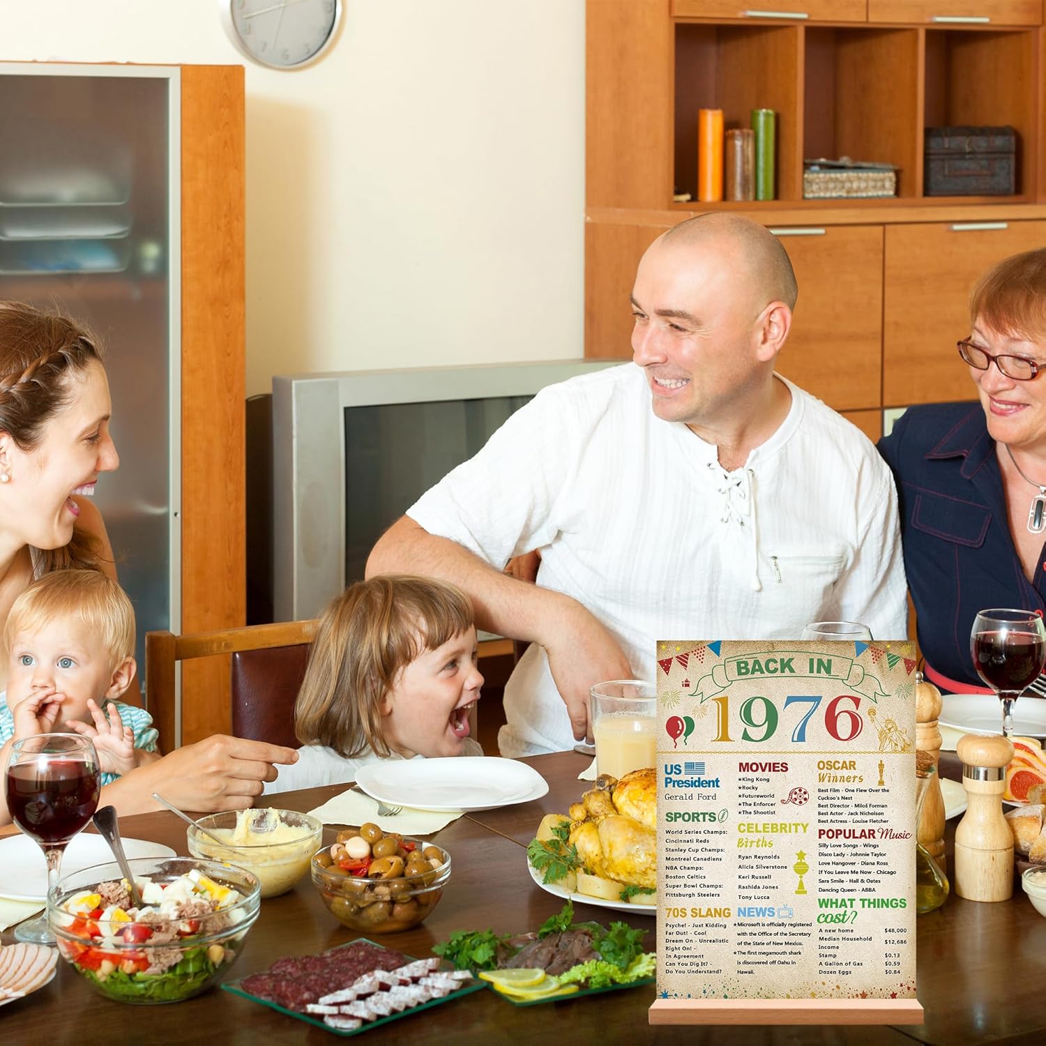 DARUNAXY 50th Birthday Party Decorations, Colorful Back in 1976 Poster Acrylic Sign with Stand 50 Years Old Party Supplies for Men & Women Vintage 1976 Table Decor 50th Anniversary Class Reunion Gifts - Image 7