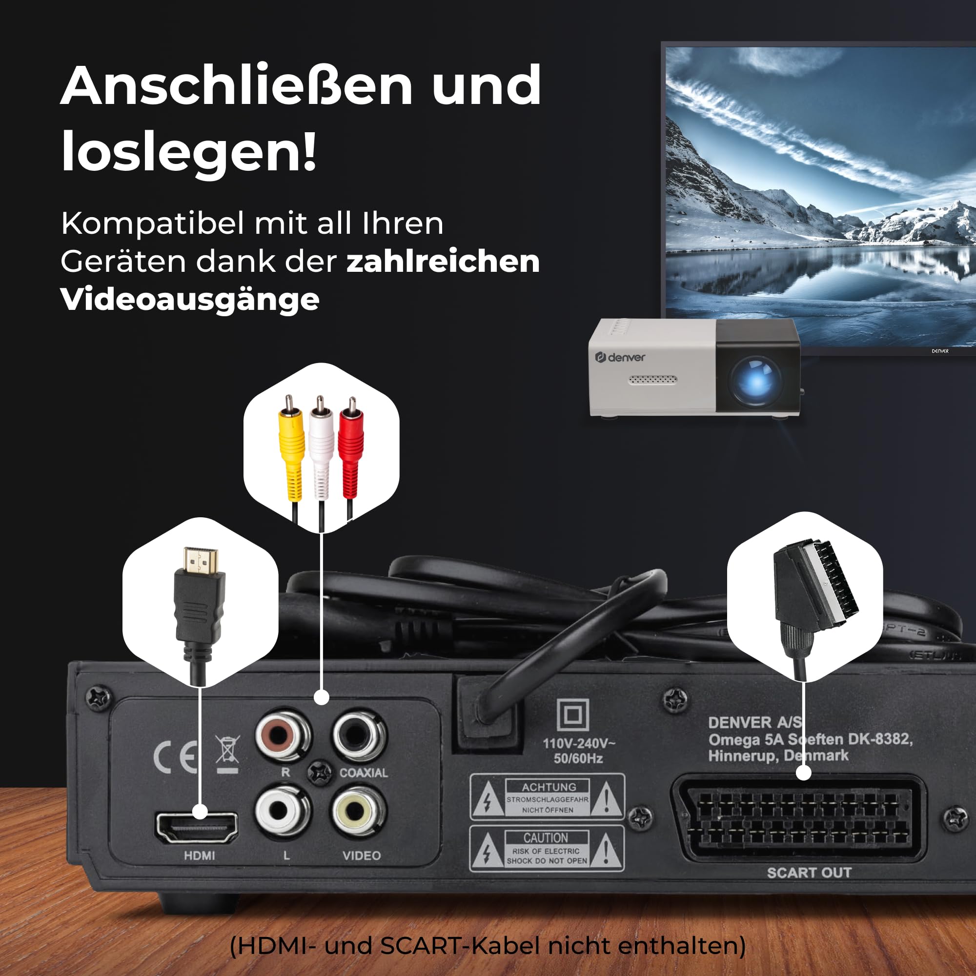 Denver DVH-7787MK3 DVD Player – Region-Free mit HDMI, Scart & USB-Verbindung – 1080p Upscaling Dolby Digital Sound & Fernbedienung