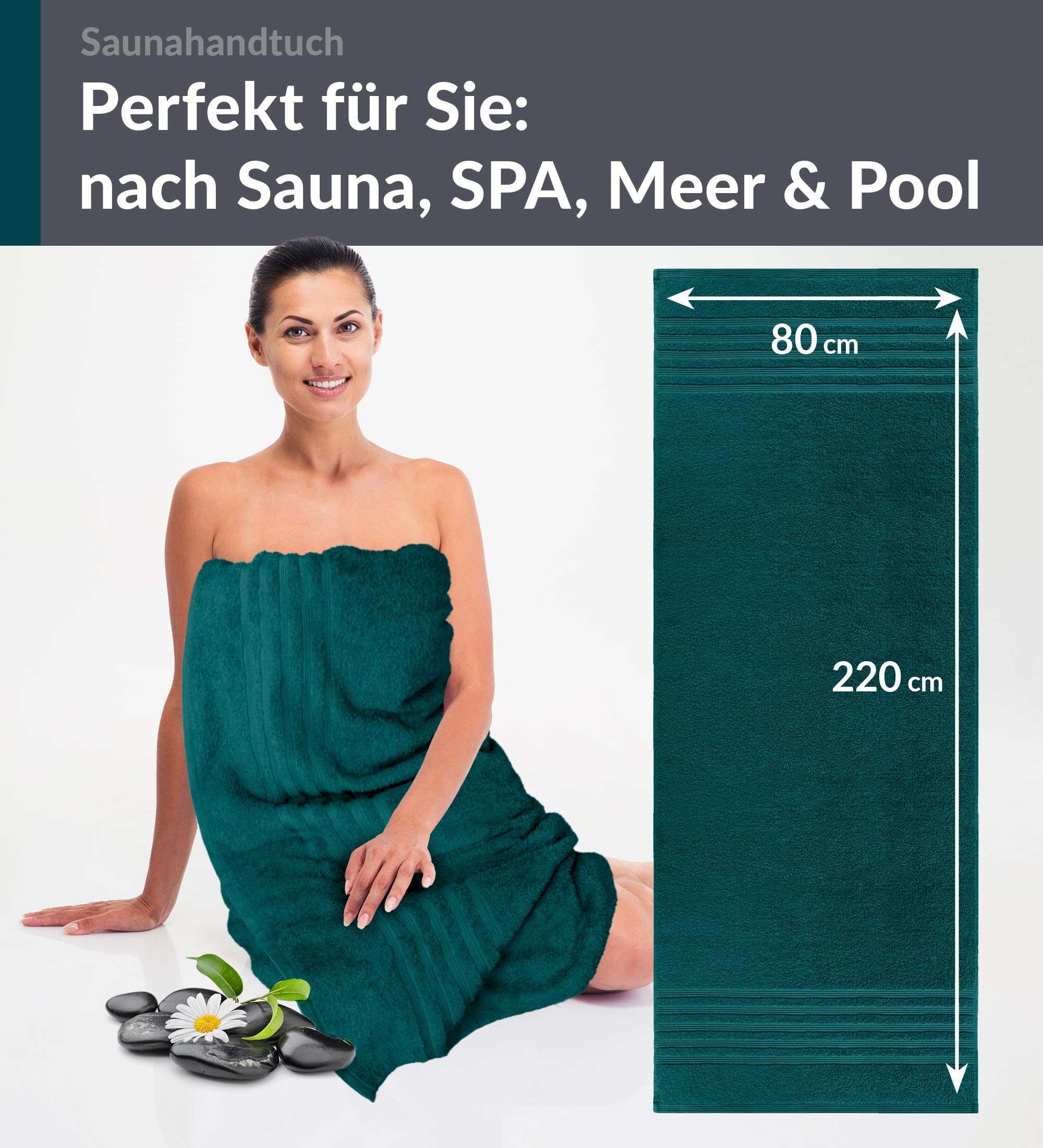 Lashuma Serviette de Plage Vert Opale, Drap de Plage Coton 85x220 cm, London Serviette Spa