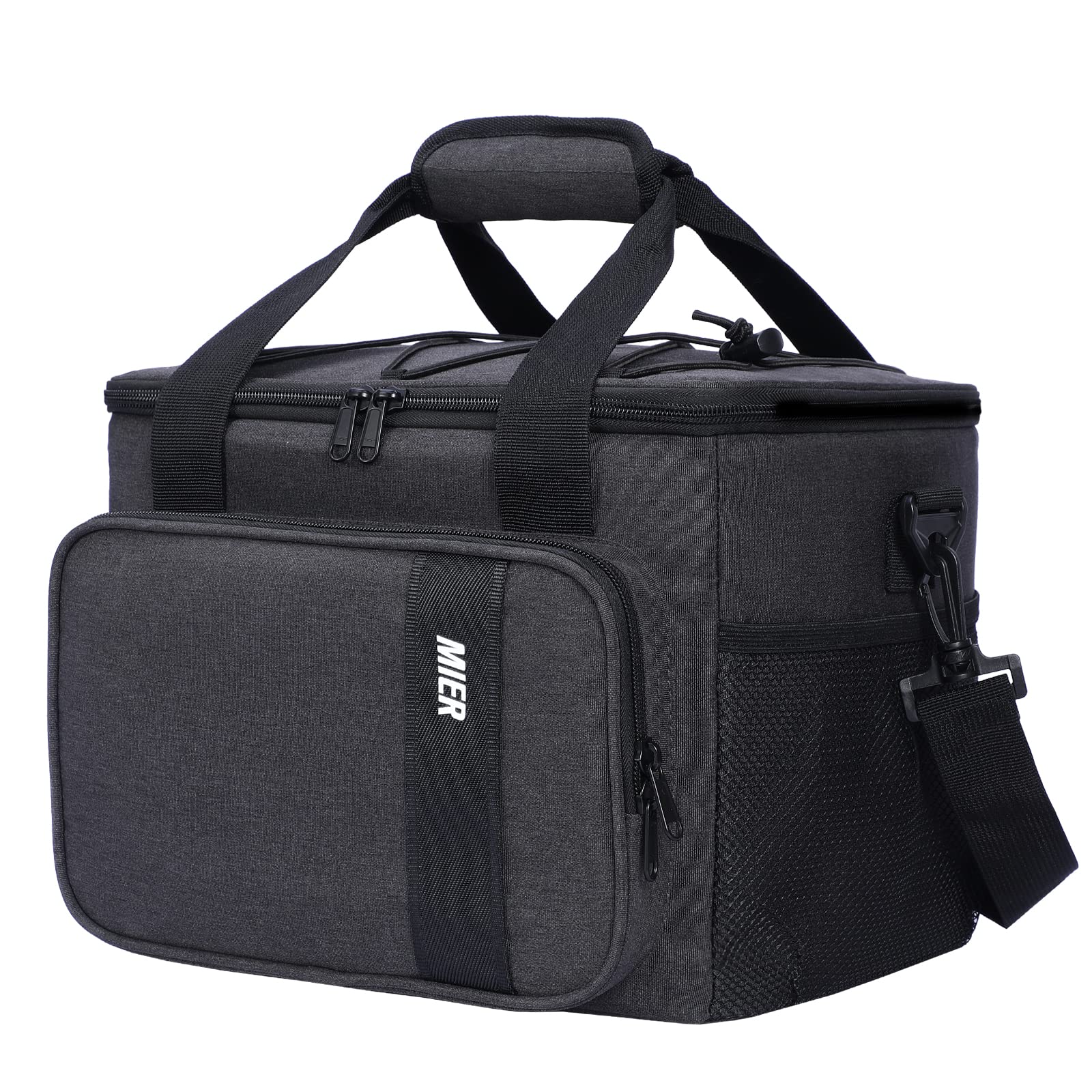 MIER Borsa termica termica per uomini e donne, 24 lattine di grandi dimensioni, borsa per il pranzo a prova di perdite, borsa frigo per il lavoro, i viaggi, il picnic, grigio scuro