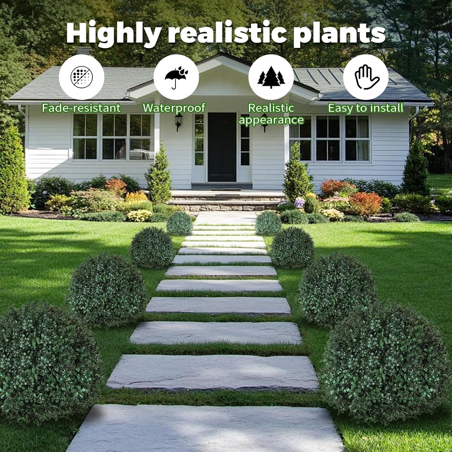 2 Pack Artificial Urn Filler, Artificial Boxwood Topiary Shrubs, UV-Resistant Evergreen Plants, Indoor/Outdoor Decoration, Suitable for porches, courtyards, Gardens, and Flower beds