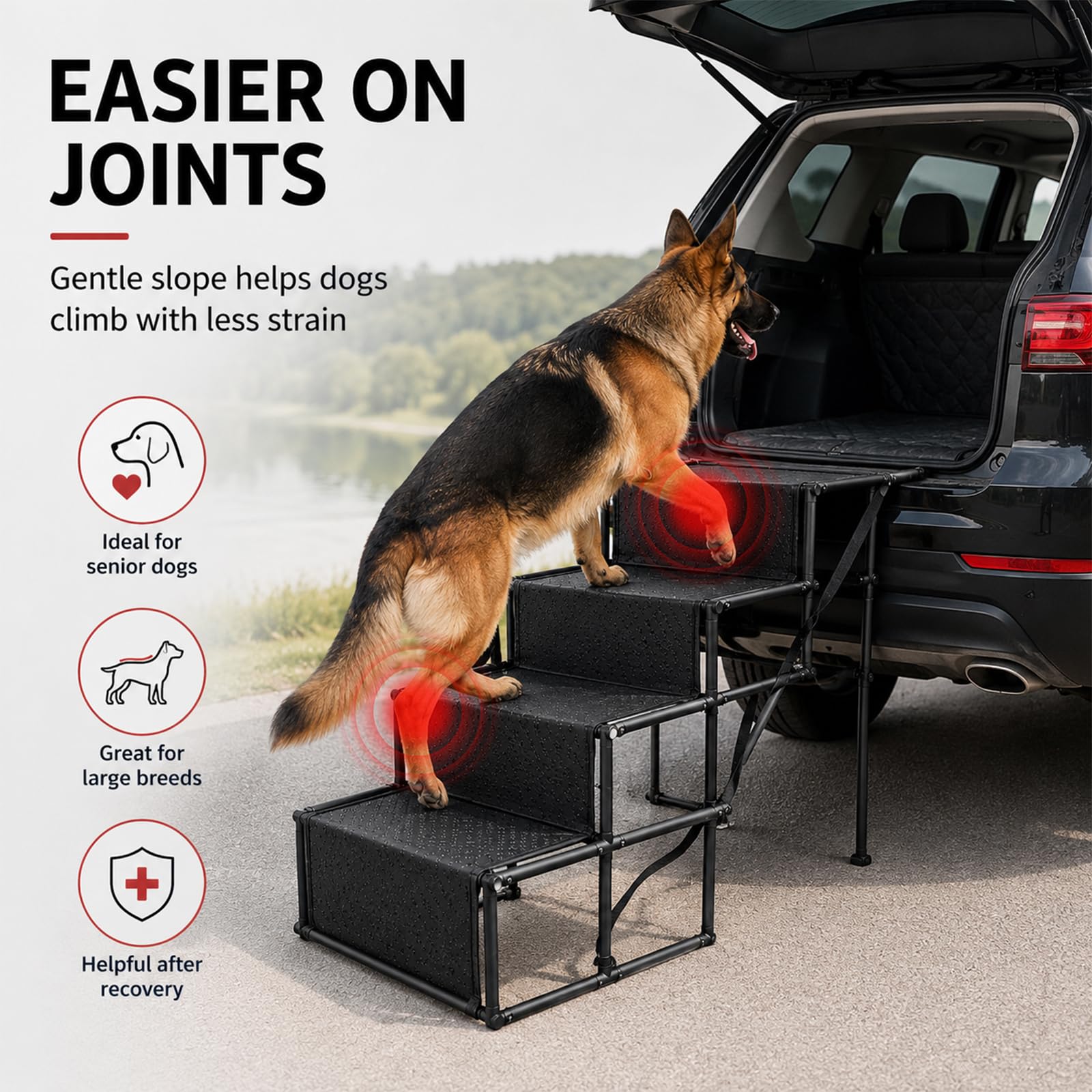 Hundetreppe Auto, Klappbar Hunderampe bis 60kg, Hunderampe Auto, Rampe Hund, Hunderampen für Große Hunde, Hundetreppen, Hundeleiter für Große & Kleine Tiere