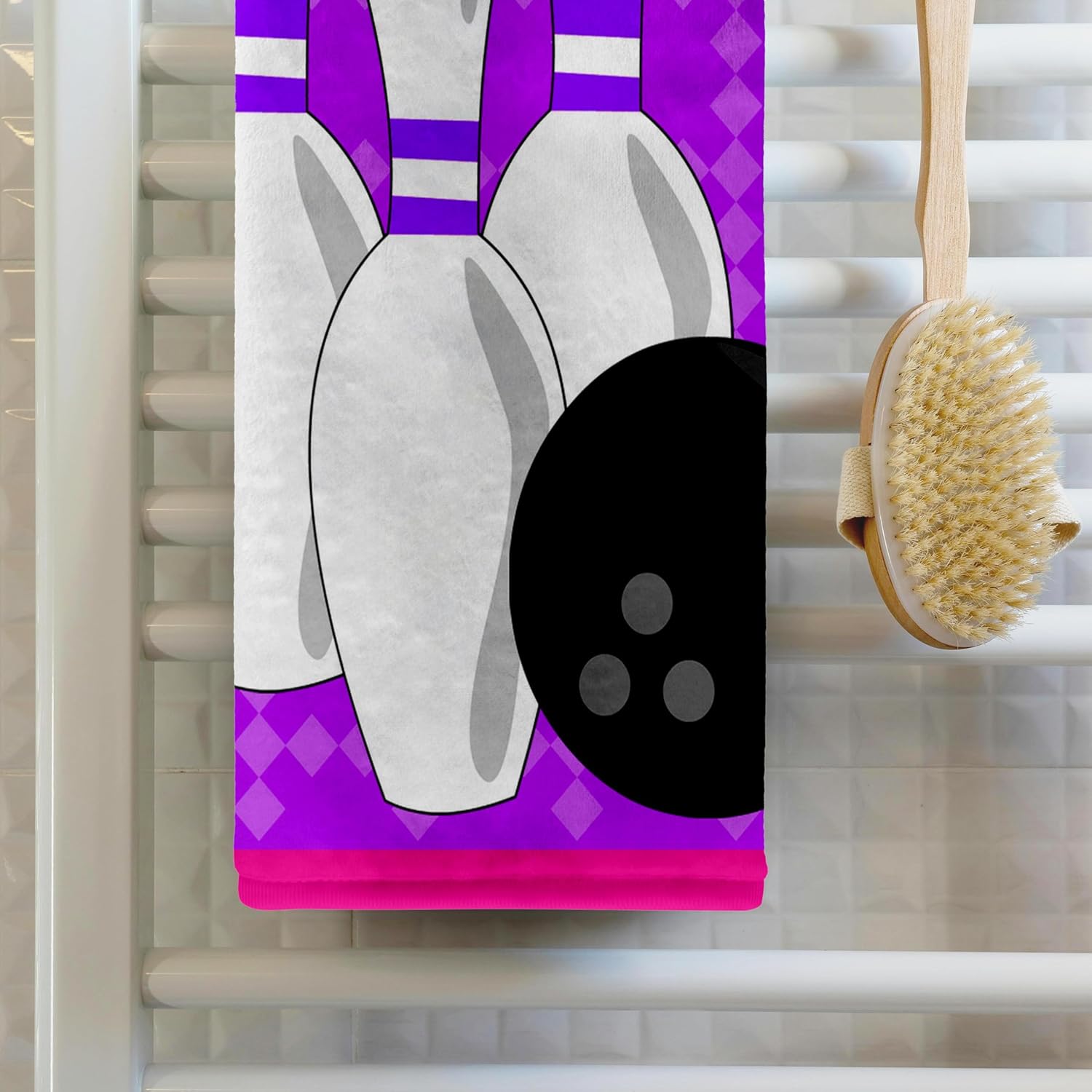 3dRose Purple and Pink - Bowling Pins and Ball 22x30 Bath Hand Pool Towel