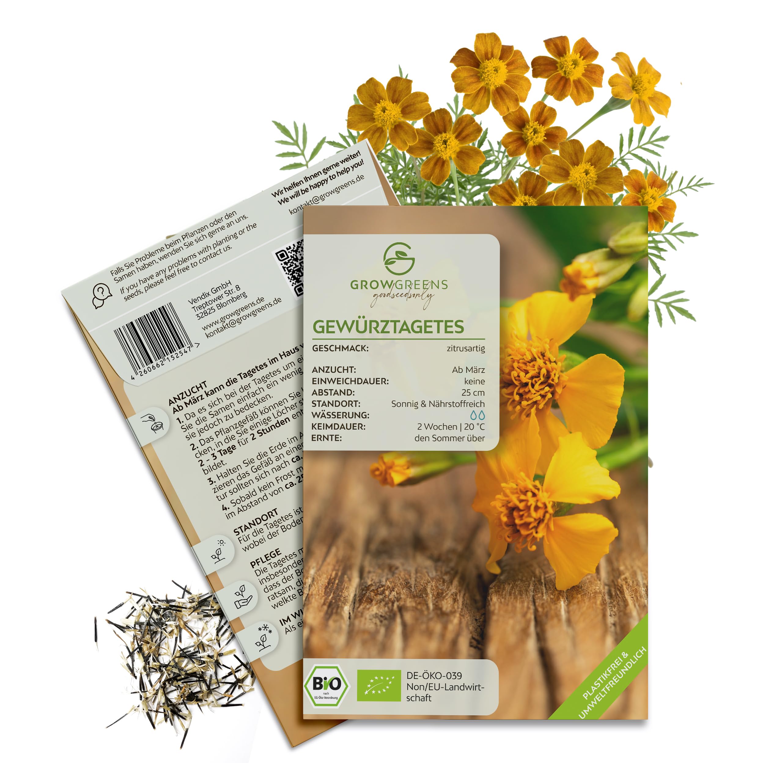 BIO Gewrztagetes Samen - Tagetes Saatgut aus biologischem Anbau -  Vielseitige Heilpflanze mit essbaren Blten & ideal fr eine bunte  Blumenwiese (100 Korn) : Amazon.de: Garten