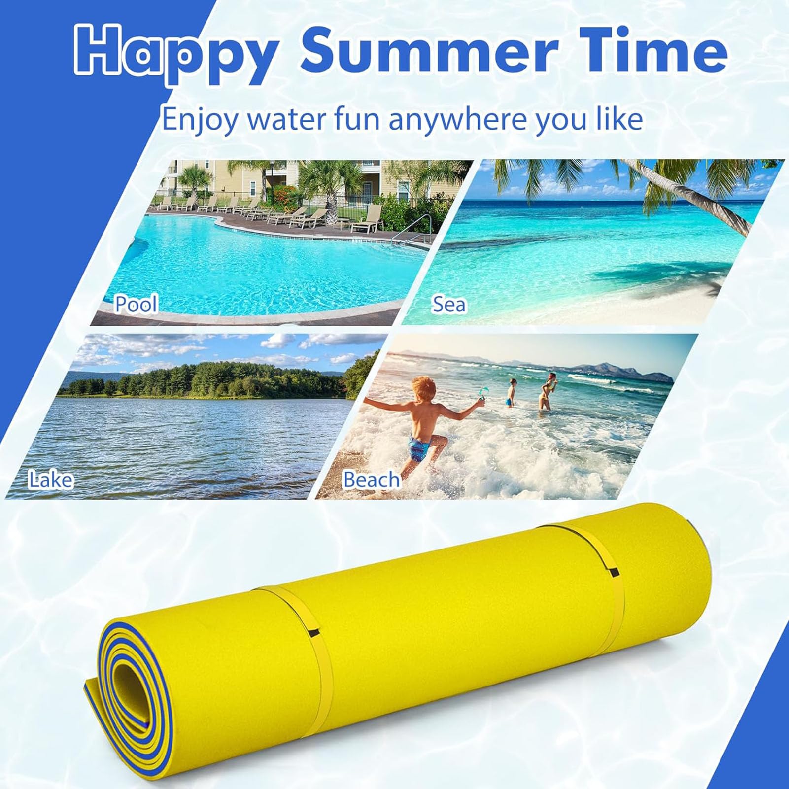 Tapis d'eau flottant pour lacs et piscines - Flotteur de piscine en mousse résistant aux déchirures - Taille XL - Pour s'amuser en famille à la plage, dans l'océan et en bateau