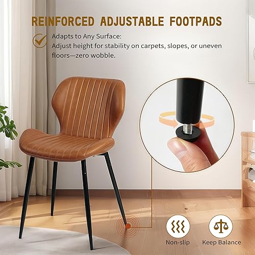 Miniatura 6 de CangLong Juego de 2 sillas de comedor, sillas de comedor de piel sintética con cómodo asiento y respaldo copetudos, modernas sillas Kicthen sin