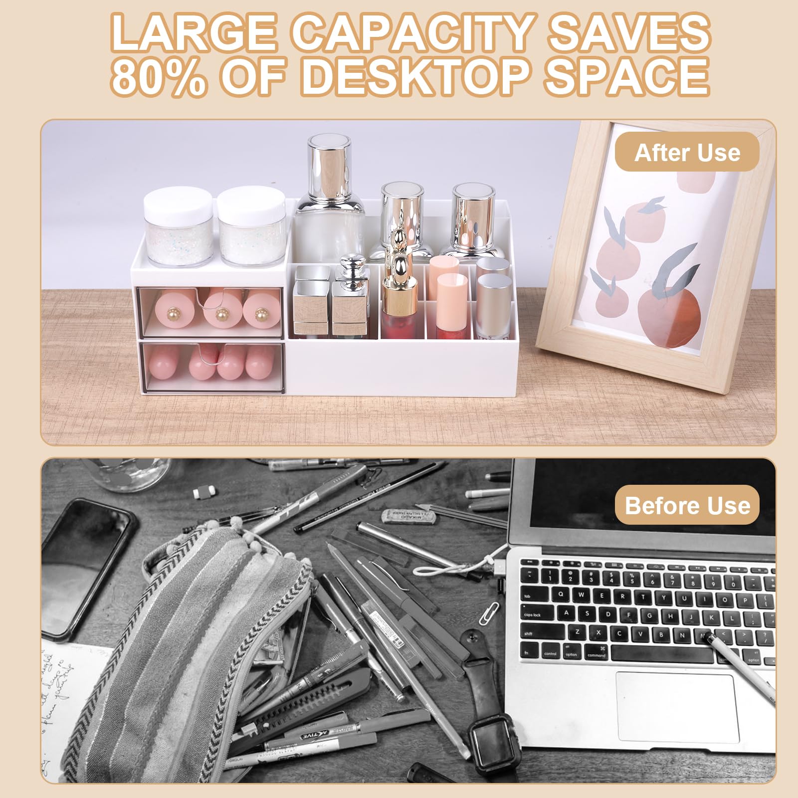 URAQT Porta Trucchi Organizer Con Cassettini e 10 Scomparti Di Diverse Dimensioni, Box Portatrucco Adatto per Gioielli, Spazzole, Rossetto