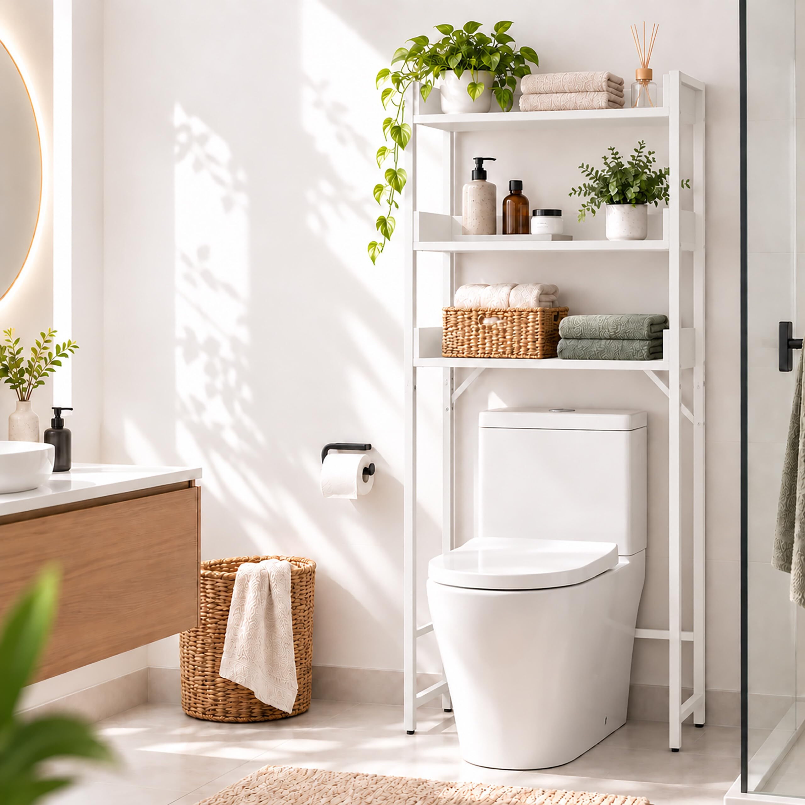 Relaxdays Regał nad pralkę, 3 półki, biały