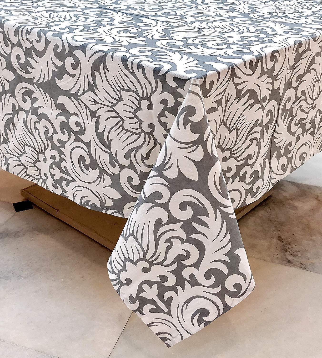 Miyanbazaz Textiles 100% Cotton Multi Color Floral Print Design 4 Seater Table Cover 40 x 40 Inch Tablecloth (Grey-, 40 x 40 Inch)