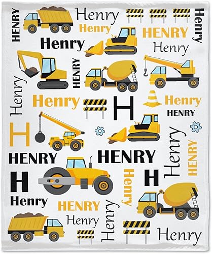 Manta de bebé personalizada con nombre de camión volquete de construcción personalizada para niños y niñas, manta de envoltura suave, mantas de