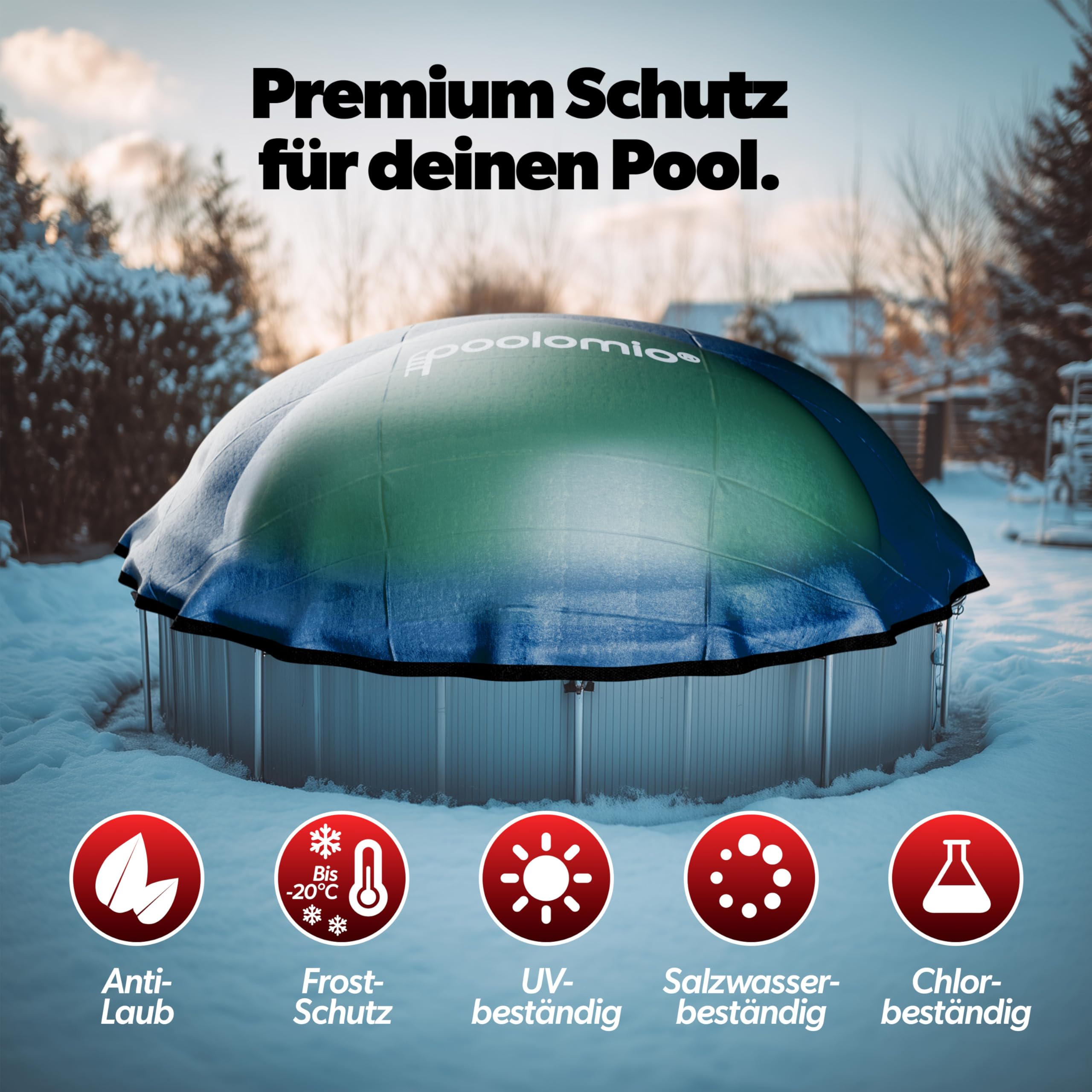 poolomio® Poolkissen Rund 4m (Pools 400-550 cm) | Poolkissen Winter XXL Ø 400 cm Luftkissen 420 g/m² | Winterkissen Poolabdeckung | Frost- & Chlorbeständig | Pool Kissen inkl. Seil & Reparaturset