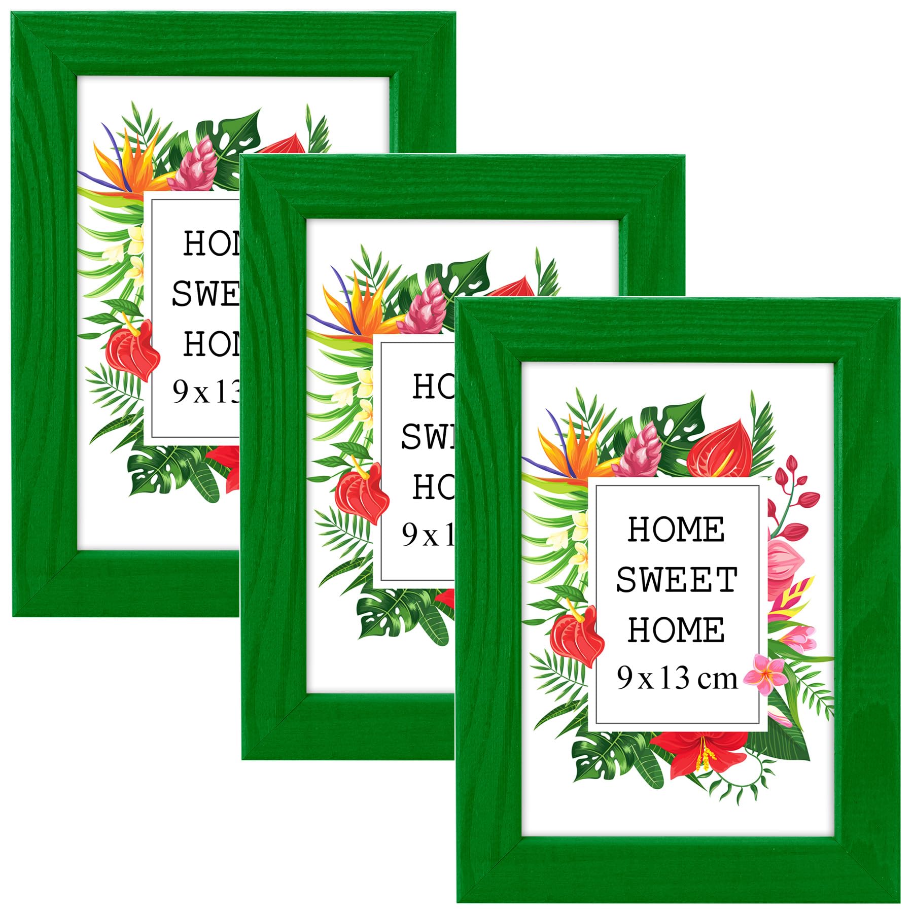 MG Design Set of 3 Wooden Picture Frame 3.5x5 inch (9x13 cm), Green Real Wood Frame with Acrylic Glass, Vertical & Horizontal Hanging – for Photos, Posters, Certificates, Puzzles — image 1