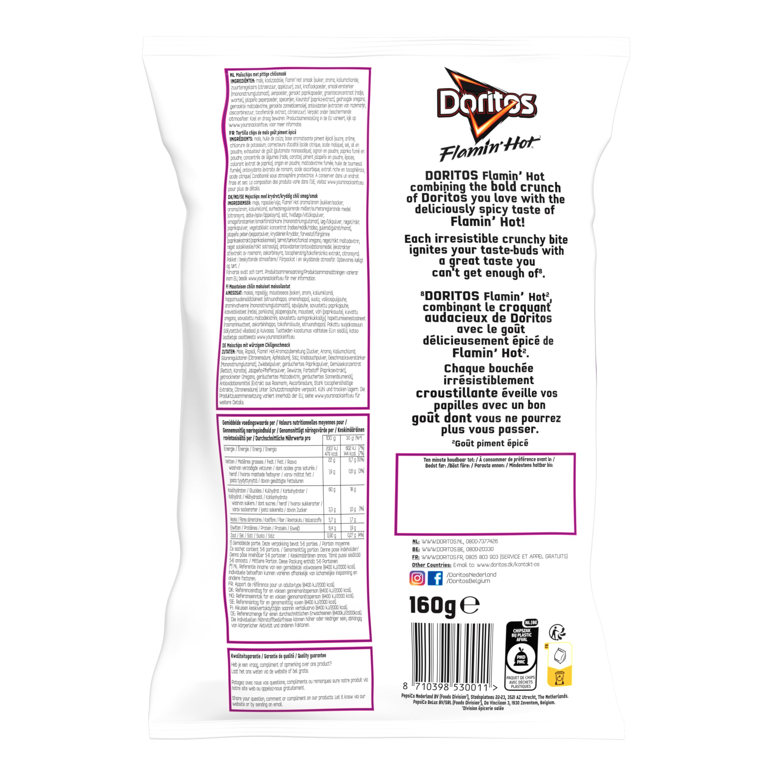 Doritos Chips Tortilla Goût Flamin' Hot 160g - Lot de 10