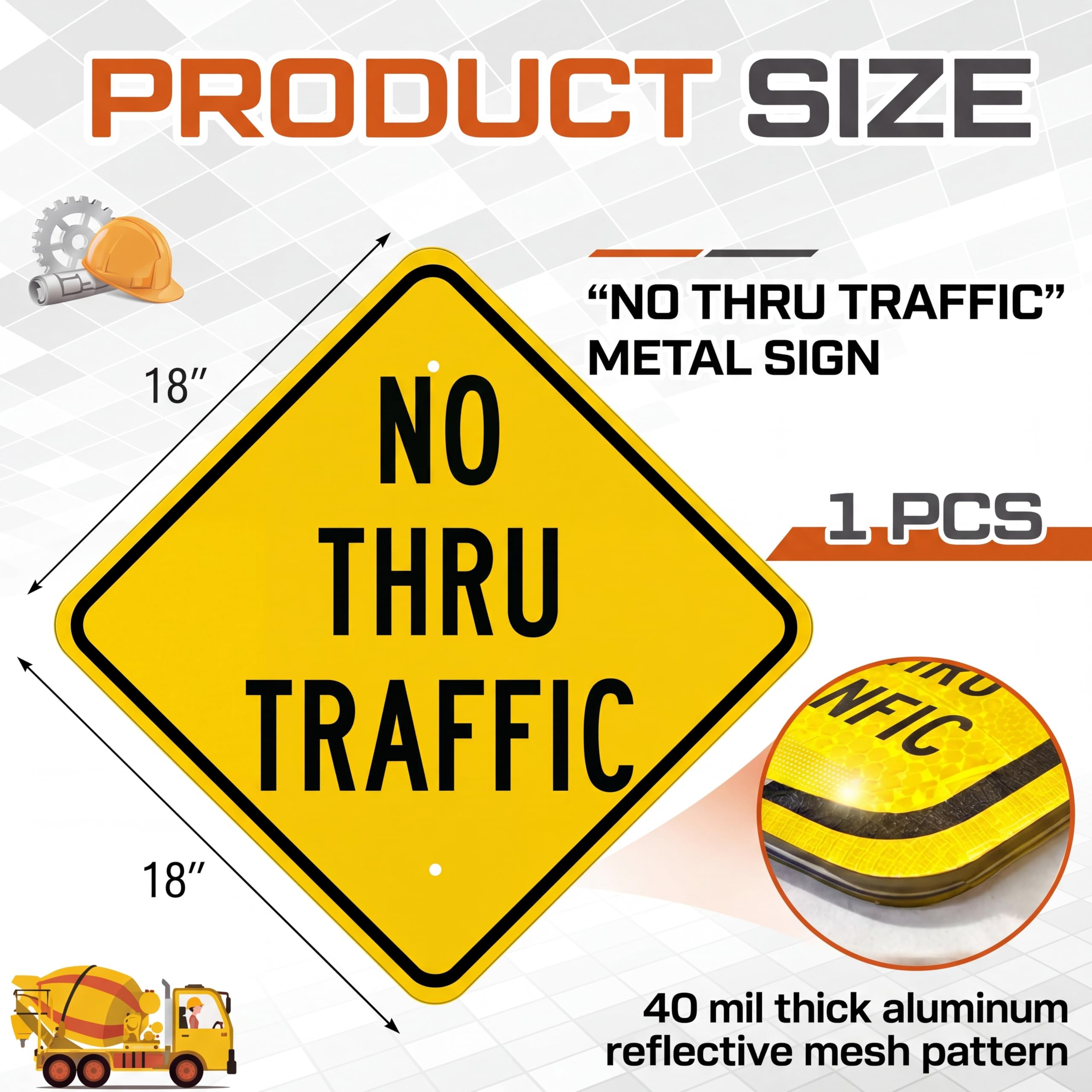 No Thru Traffic Sign - Reflective Safety Sign -2 No Thru Traffic Sign - Reflective Safety Sign -2