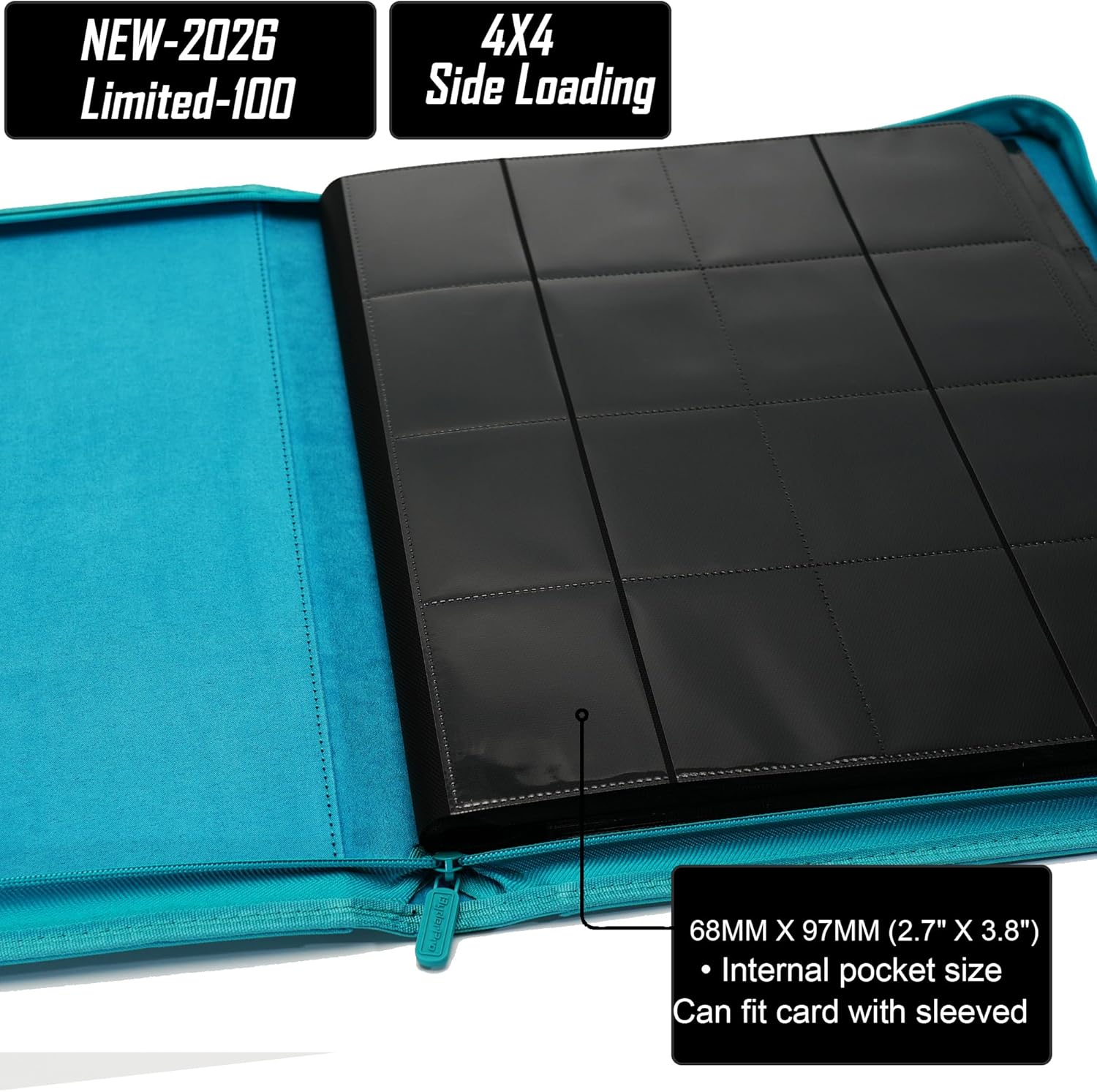 Premium-SZ 1024 Pockets Zipper Card Binder,16 Pocket,Colorful Design, Ringless Side Loading Trading Card Album, Folder for TCG,MTG,Sports other Cards - Teal(no tag)