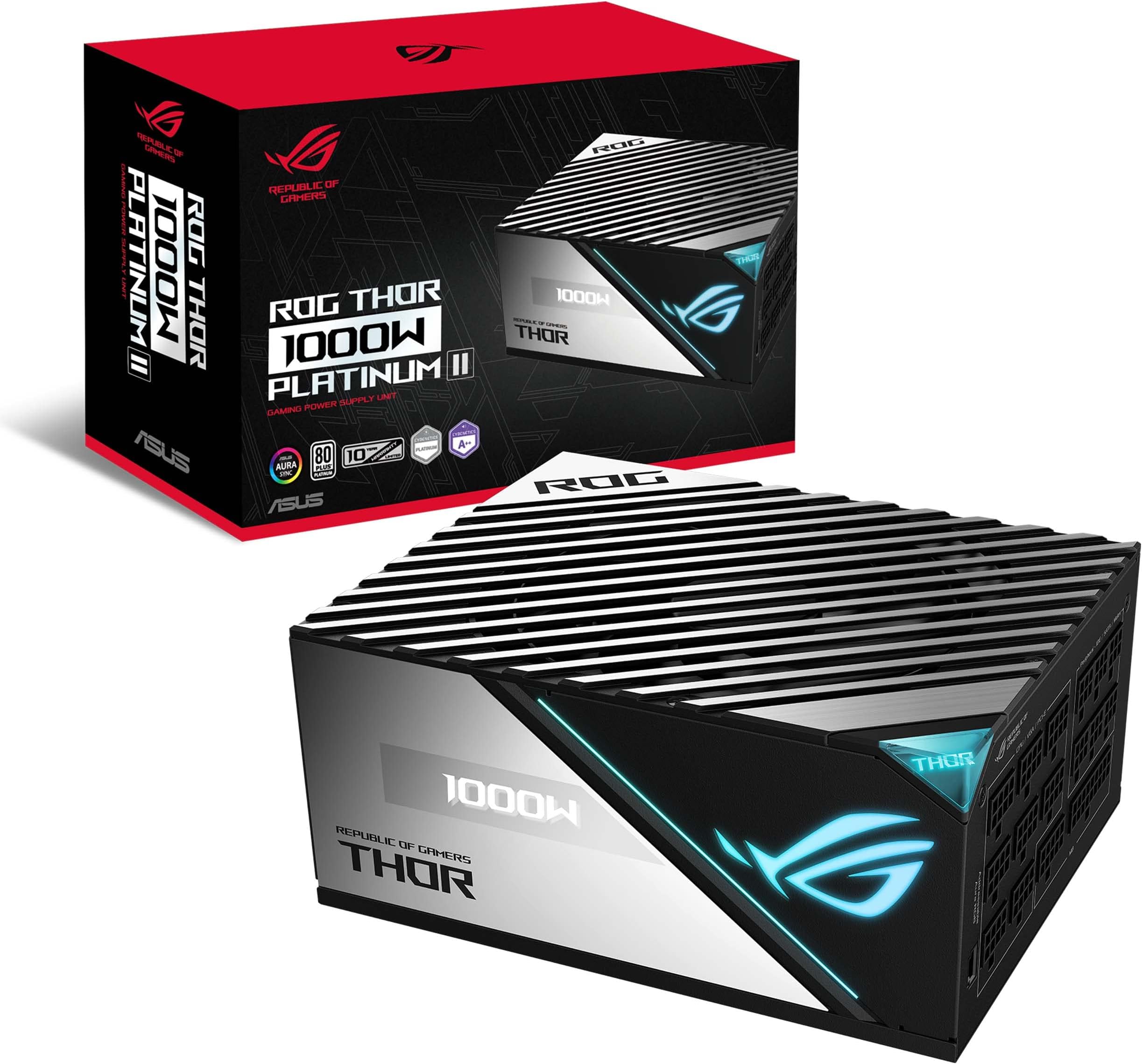 ROG Thor 1000W Platinum II Fully Modular Power Supply with 1000W, 80+ Platinum, ROG Heatsinks, 135mm Fan, 0dB Mode, OLED Display, Aura Sync