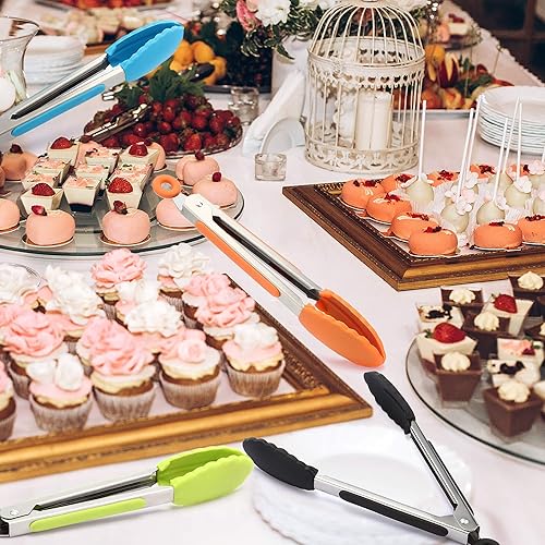 Miniatura 4 de Mudder 5 pinzas de silicona pequeñas de 7 pulgadas para servir con puntas de silicona, suministros de fiesta de Navidad para ensalada, parrilla,