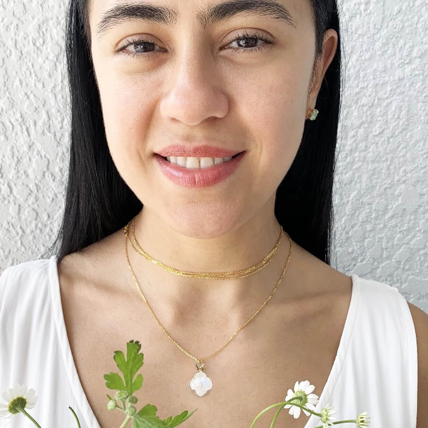 Natural Gemstone Four Leaf Clover Necklace for Women – Rose Quartz, Black Tourmaline, Labradorite, Moonstone, Amethyst, Amazonite – Handmade 925 Sterling Silver 18K Gold Plated Jewelry Gift - Image 4