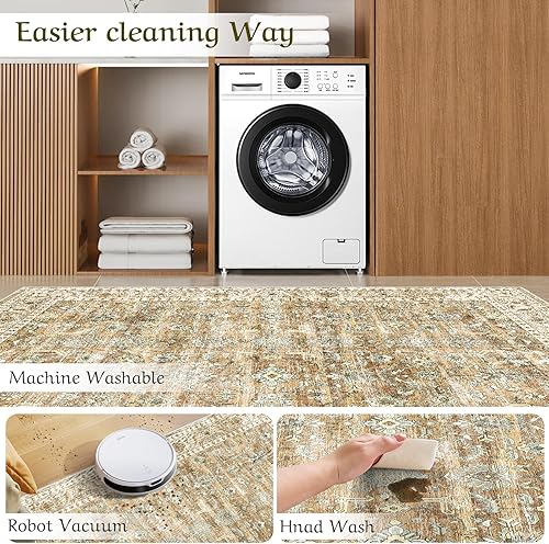 Miniatura 4 de HOMFINE Alfombra lavable a máquina de 5 x 7 pies, diseño vintage con alfombras antideslizantes para sala de estar, dormitorio, alfombra con