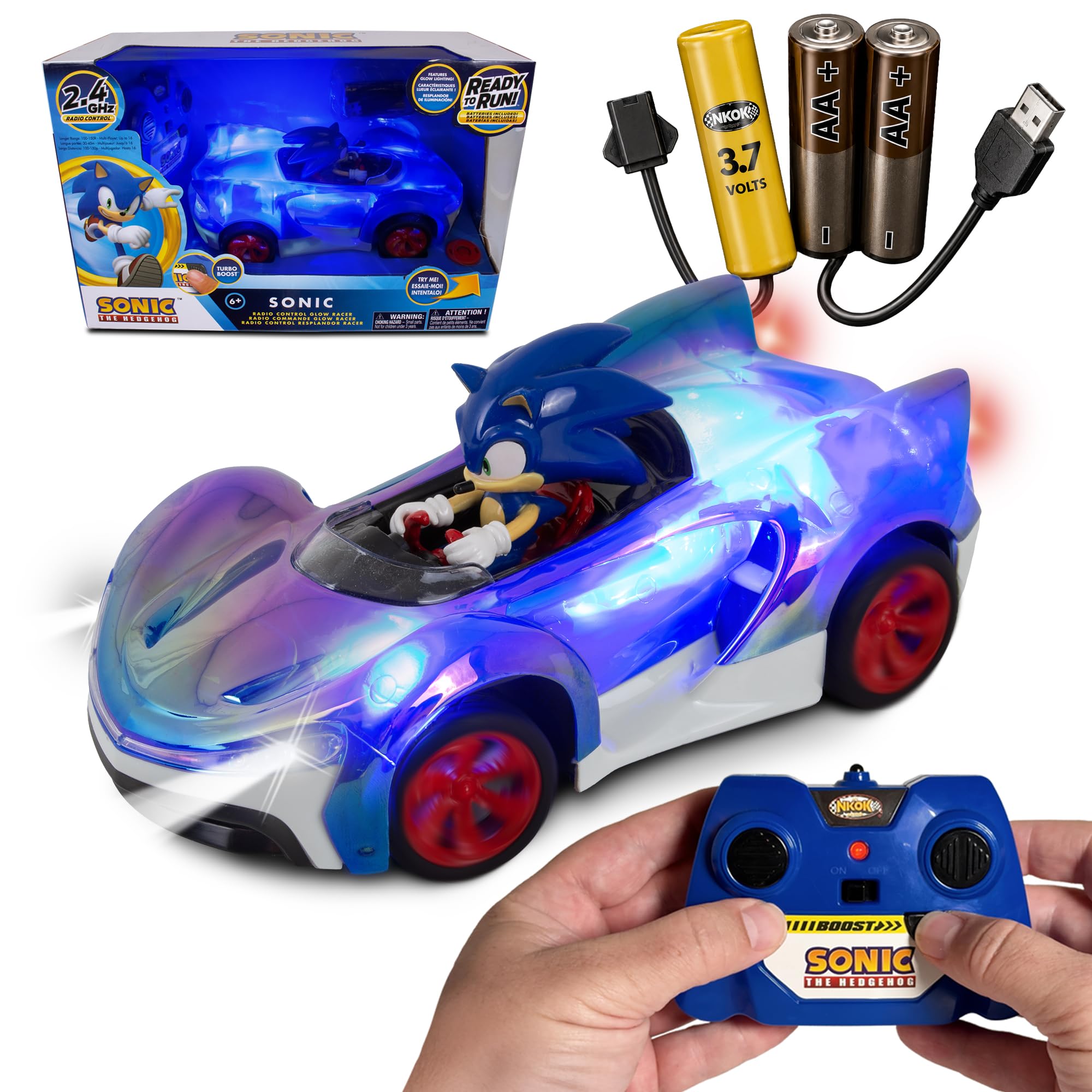 Amazon.com: NKOK Sonic RC Car Glow Racer Turbo, Light-Up Remote