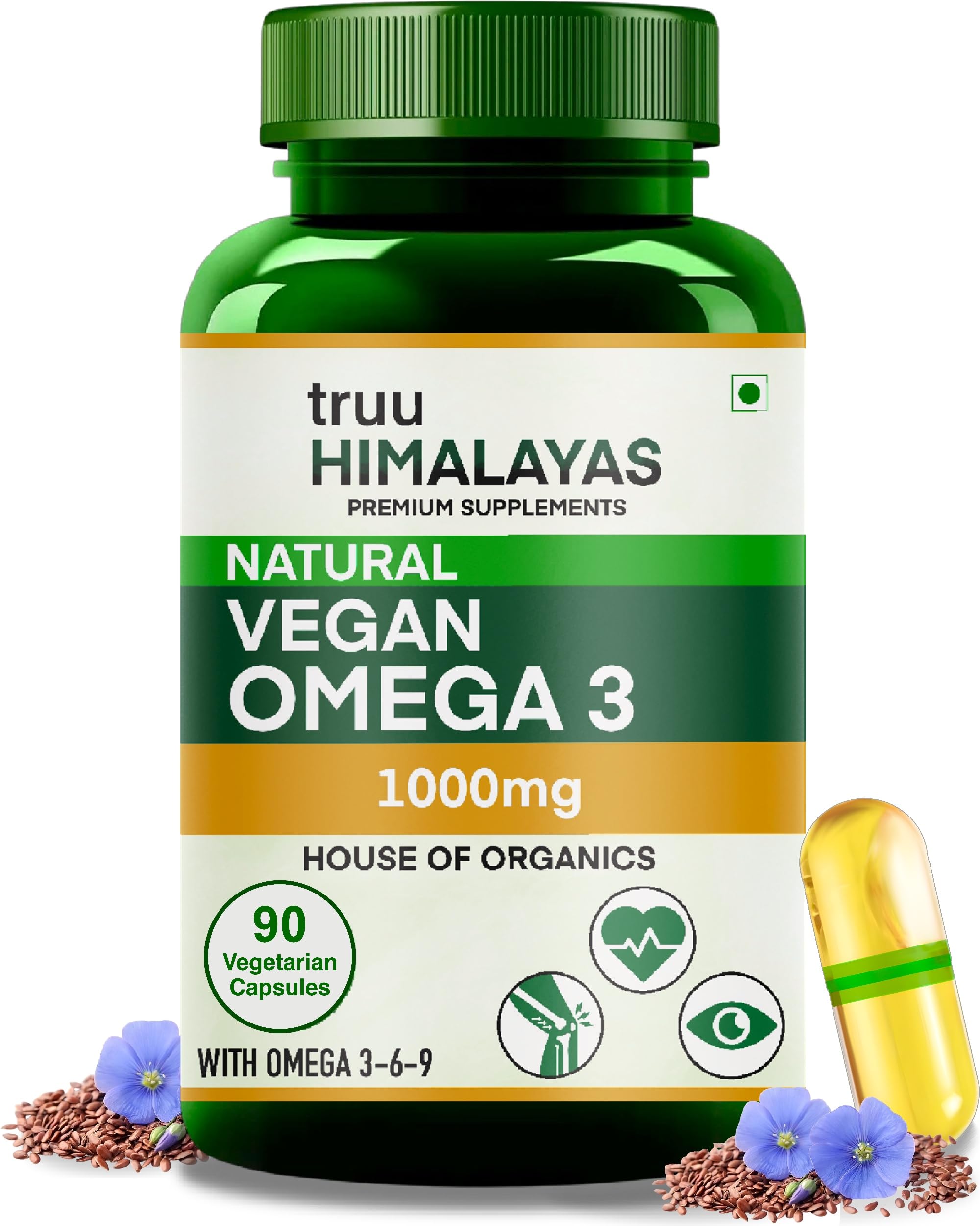 truu Himalayas Omega 3 6 9 Vegan Natural Nutrition Supplement for Muscle, Skin, Eyes, Hair, Brain, Heart, Bones & Triglycerides Lowering Plant Based Organics Triple Strength Oil-90 Vegetarian Capsules (B0D5GYKNT3) Amazon Price History, Amazon Price Tracker