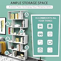 Vista 5 de Augester - Estantería de 6 niveles, estantería de madera en forma de S con dispositivo anti-caída, estante de exhibición independiente para sala